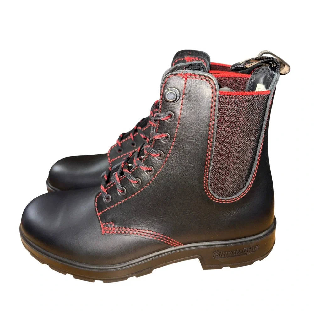 NEW Blundstone Lace-Up Boots Womens AU 5.5/ US 8.5 Black Leather Contrast Stitch - Picture 5 of 14